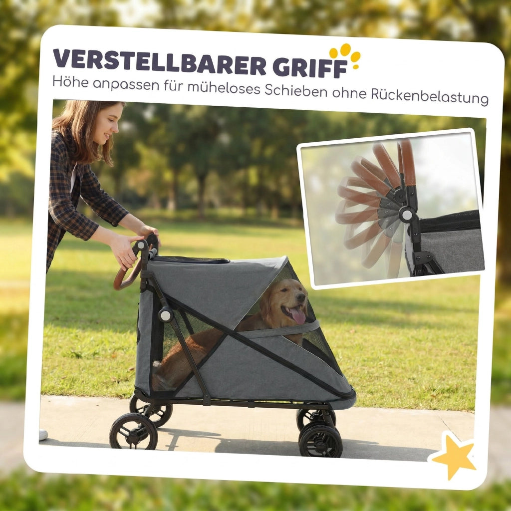 Carrello per Cani Pieghevole per Cani Grandi ¨C zephmum ¨C Grigio 360¡ã Ruote Girevoli