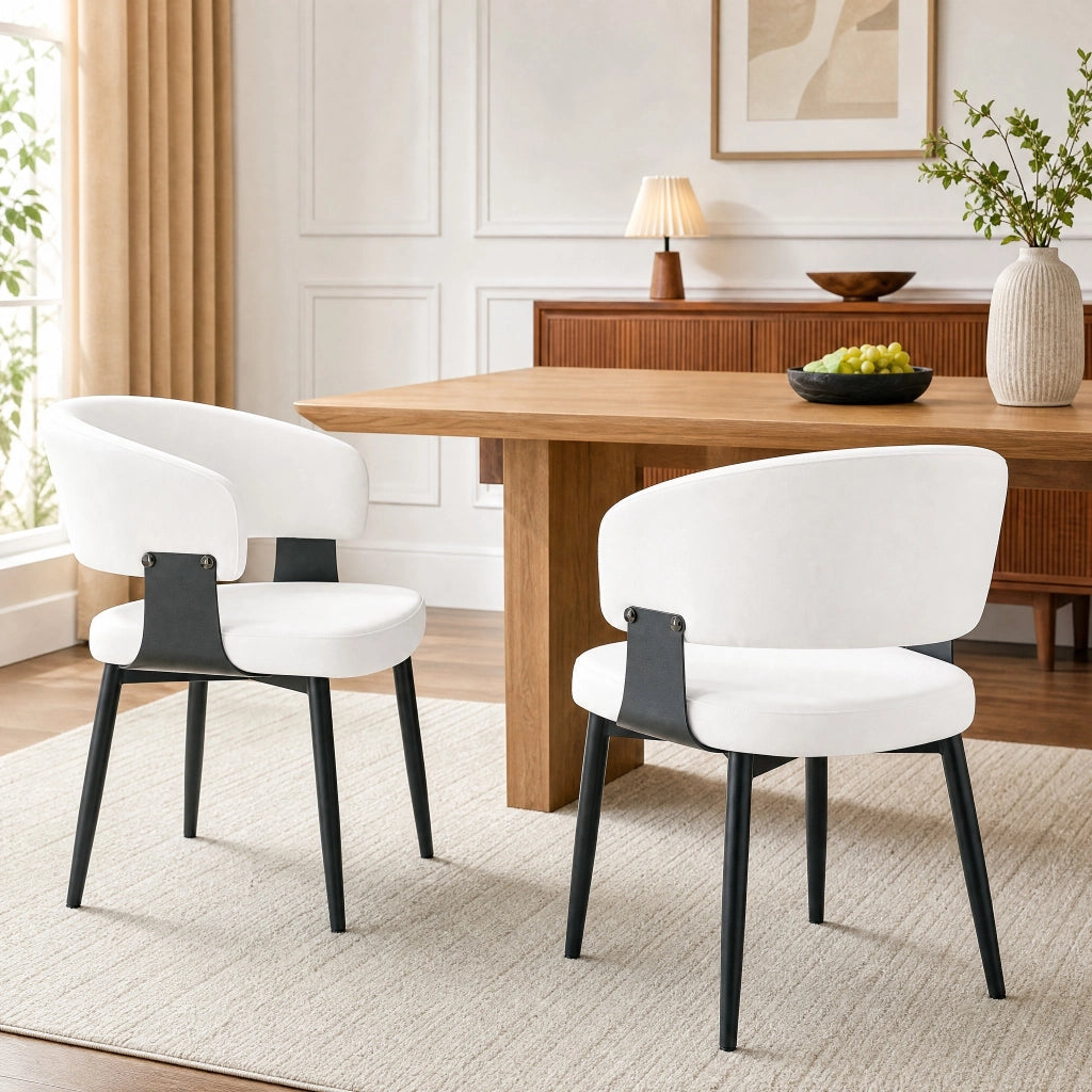 Sedia da pranzo 96x59.5x40 cm con schienale ergonomico in PU bianco e nero