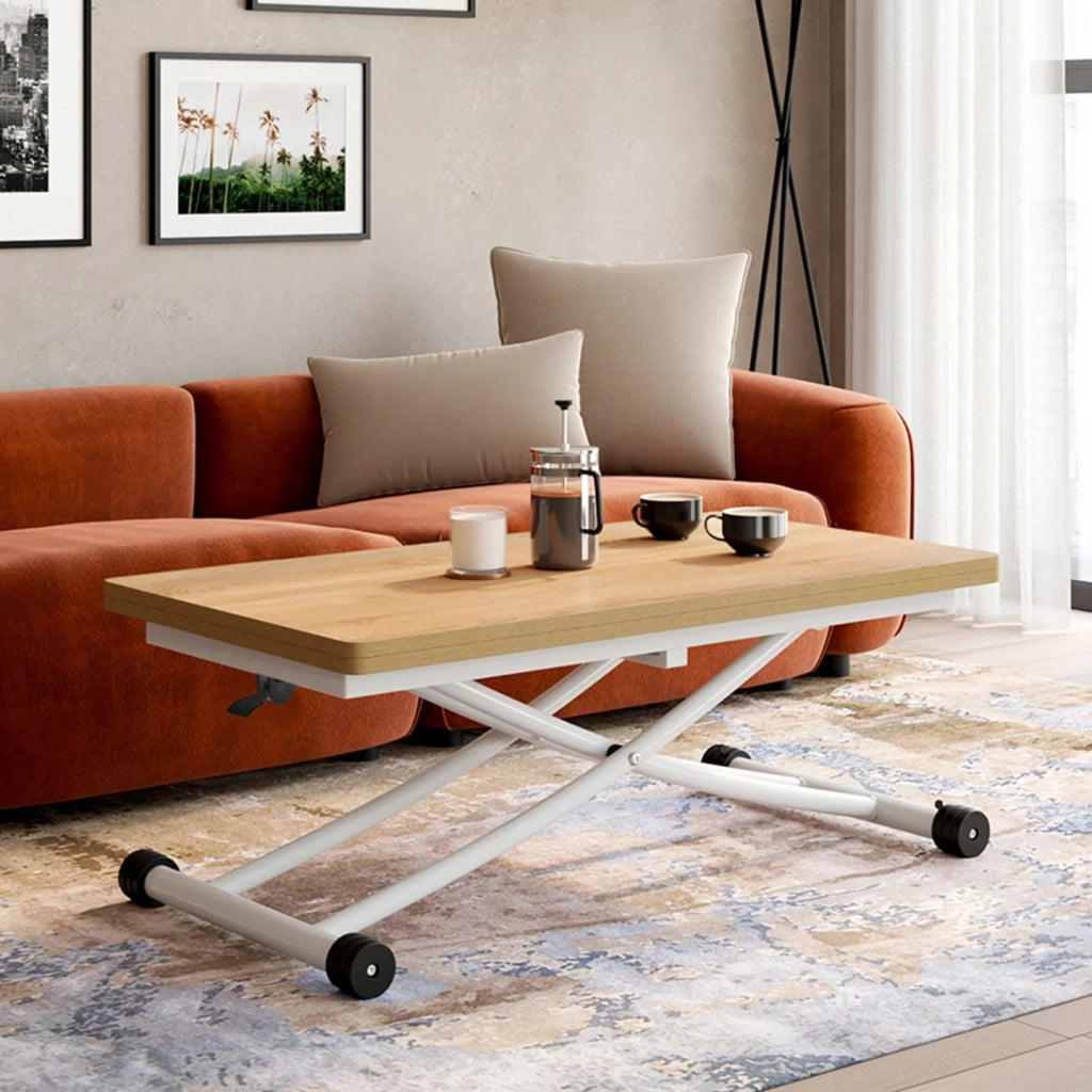 IDMarket - Tavolino 2 in 1 URBANA, trasformabile in tavolo da pranzo rettangolare, 100 cm, legno e bianco