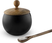 Ciotola di zucchero con coperchio in legno e cucchiaio per casa e cucina - Conica (nero lucido)