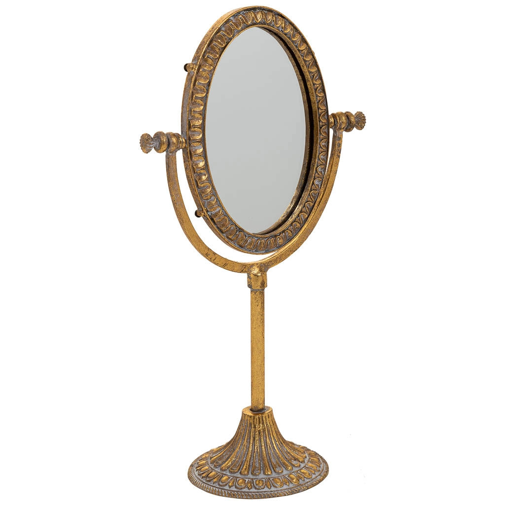 Specchio cosmetico in resina con supporto dorato 17x9,5x30,5h
