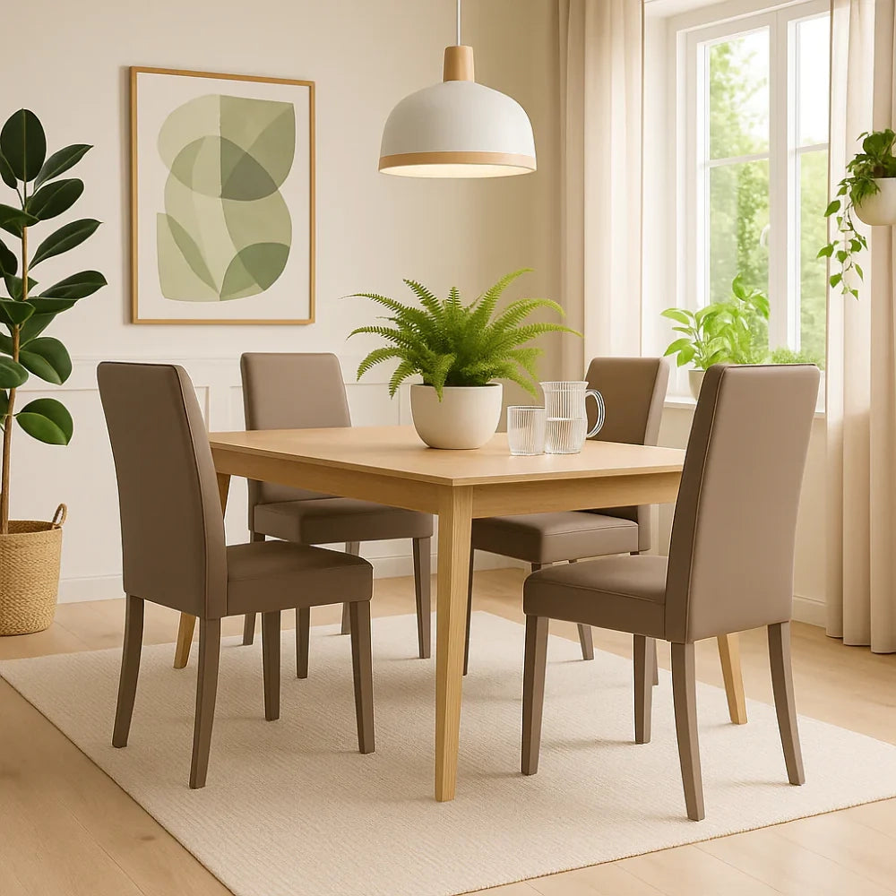 Set di 2 sedie da pranzo imbottite in similpelle beige Alina con struttura in legno facili da pulire Made in Italy | Duzzle