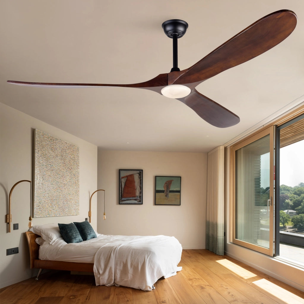 Ventilatore 70 pollici con illuminazione e telecomando, 3 pale legno massello, 3CCT dimmerabile, motore DC silenzioso, 6 velocit¨¤, timer