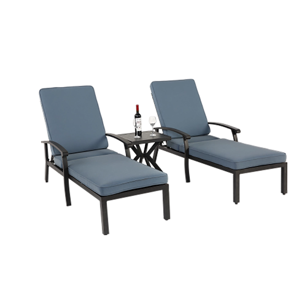 Chaise longue patio regolabile - Xylo - Cuscino blu impermeabile in alluminio resistente alla ruggine