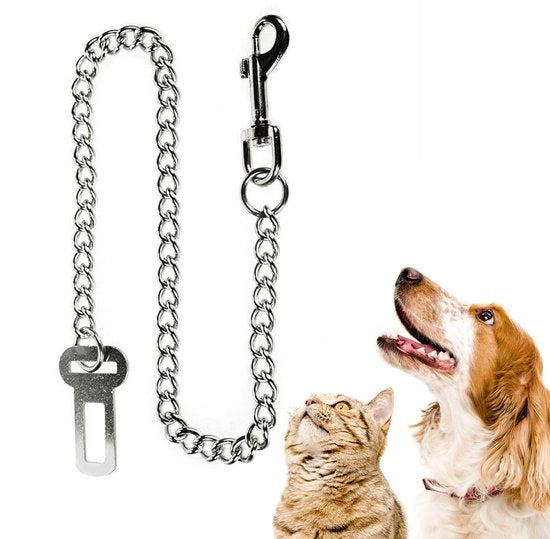 Cinturone di sicurezza per cani - Catena in acciaio inossidabile - Lunghezza 60 cm - Resistente ai morsi - Adatto per cani grandi - Sicurezza in auto