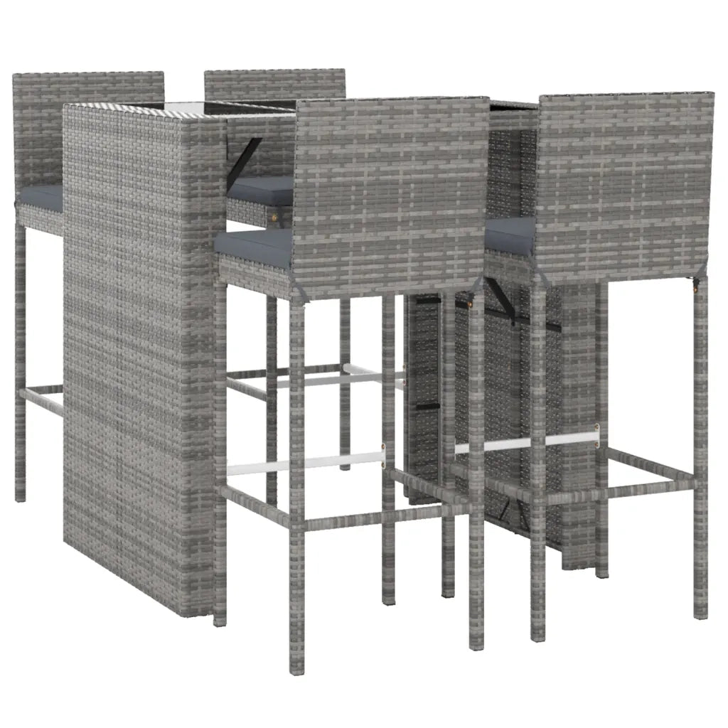Set Bar da Giardino 5 pz con Cuscini in Polyrattan Grigiocod mxl 76709