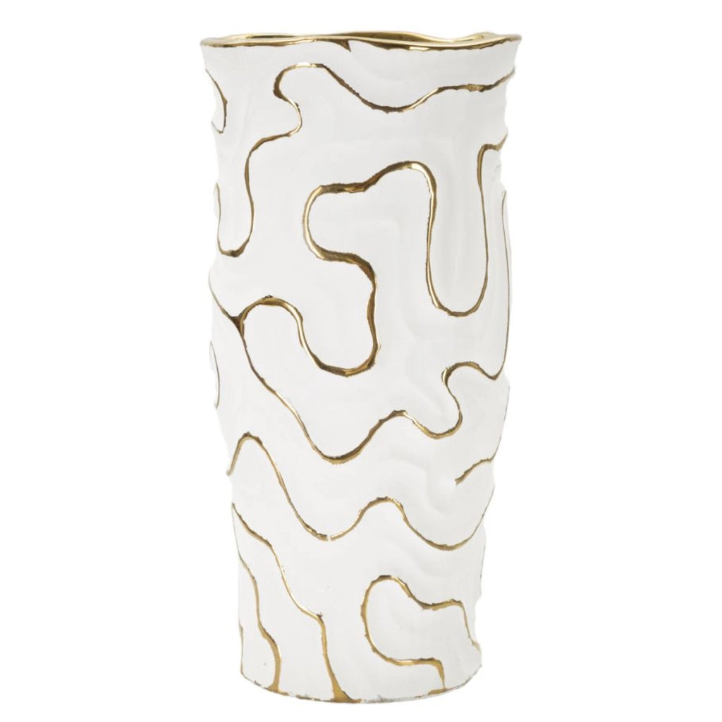 Vaso Decorativo VKH640, Bianco, Ceramica, 16x16x32,5 cm