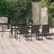 Set da Pranzo da Giardino 9 pz con Cuscini Nero in Polyrattan 3185136