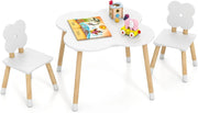 Set Tavolo per Bambini a Forma di Fiore, Tavolino e Sedia in Legno con 2 Sedie e Gambe in Legno di Pino Solido, Tavolino Bambini 3+ Anni per Disegno, Arte e Studio (Bianco)