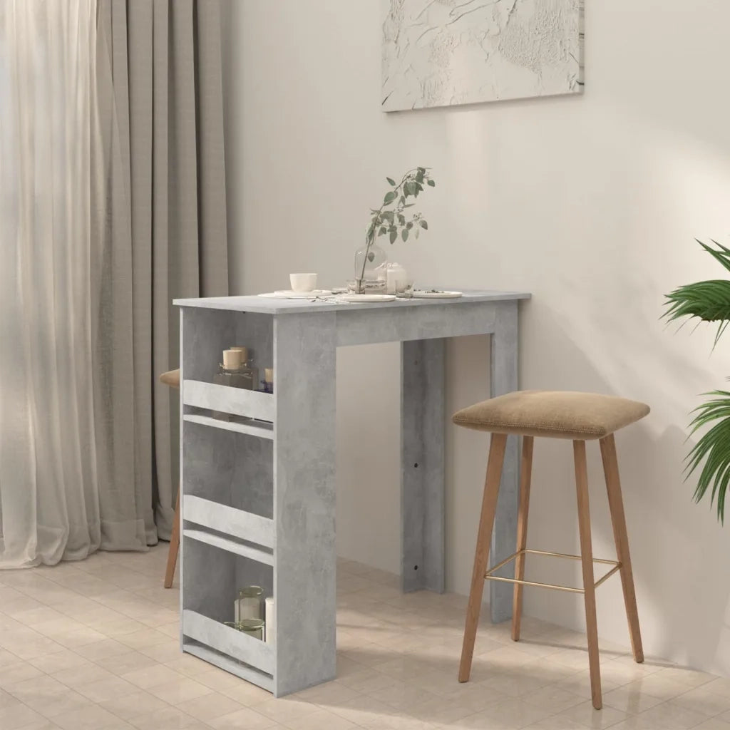 Tavolino da Bar con Portaoggetti-Tavolino da soggiorno-Tavolo Grigio Cemento 102x50x103,5 cm