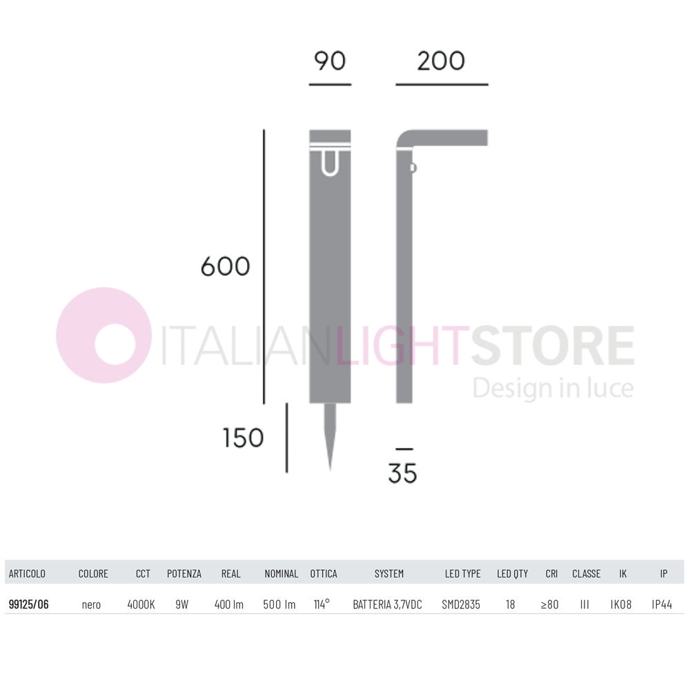 URBAN Paletto Solare LED da Giardino H.60cm Nero 99125 Sovil