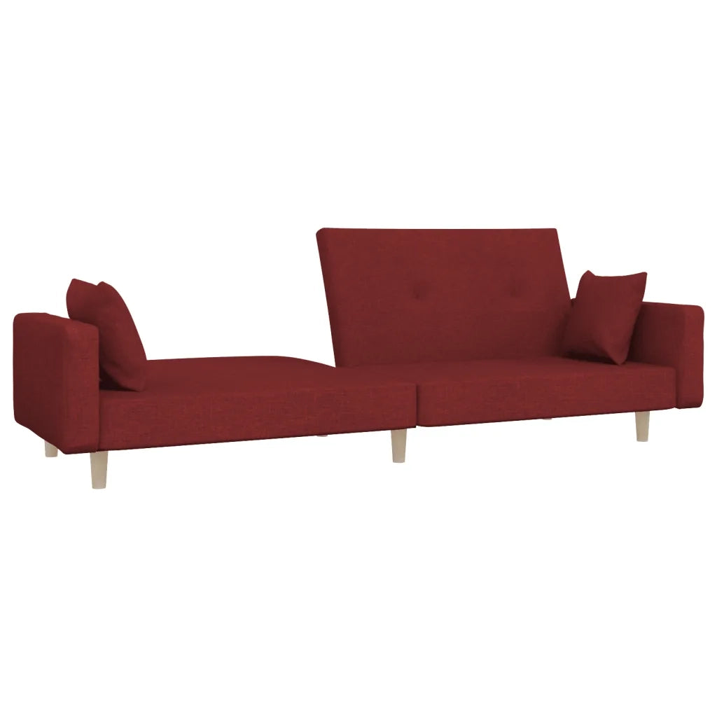 Divano Letto a 2 Posti con 2 Cuscini Rosso Vino in Tessuto 375746