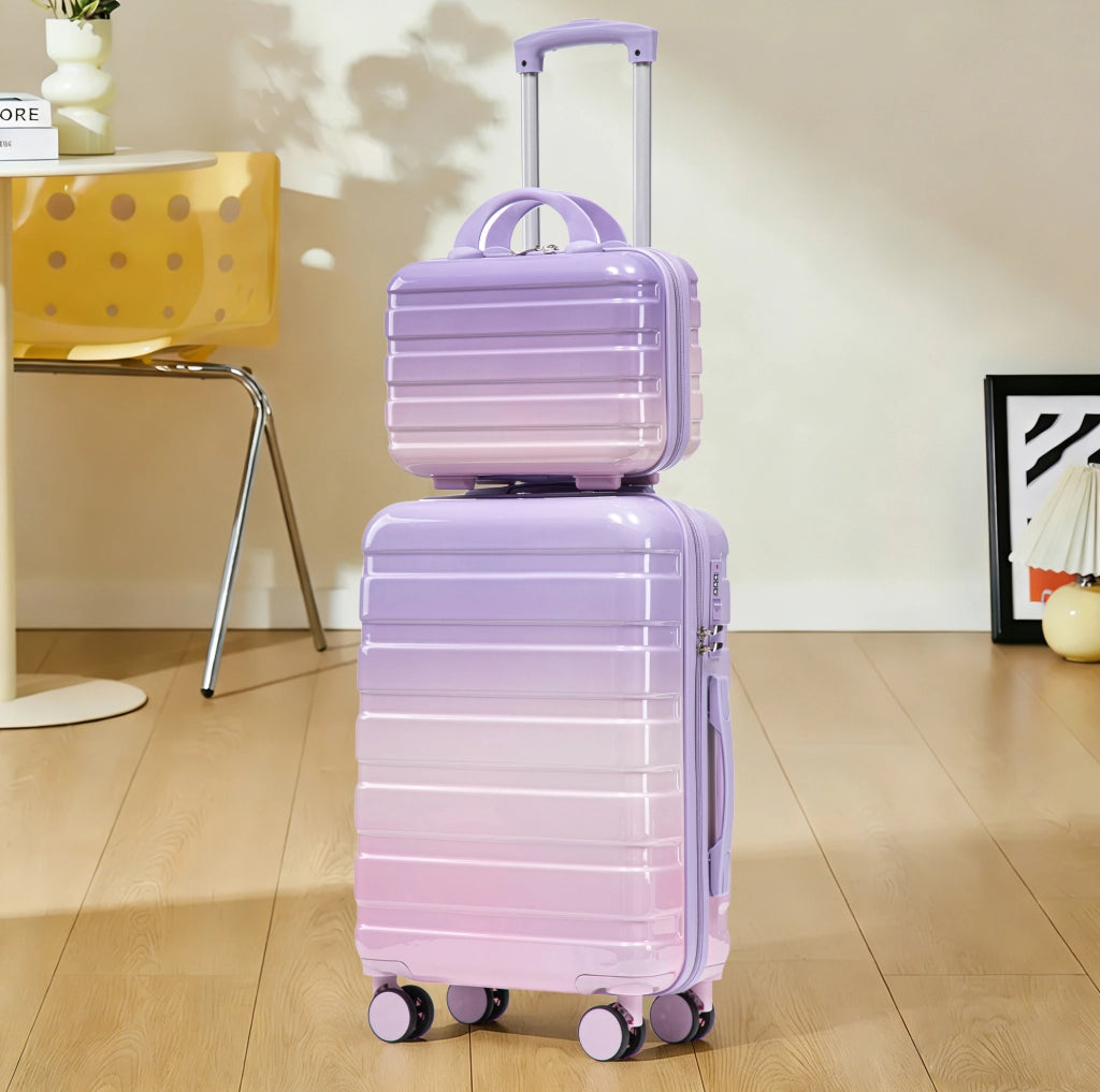 Set Valigie Rigide BEAUNIV PC 20" + Borsa Cosmetici 14" Viola con Serratura a Combinazione