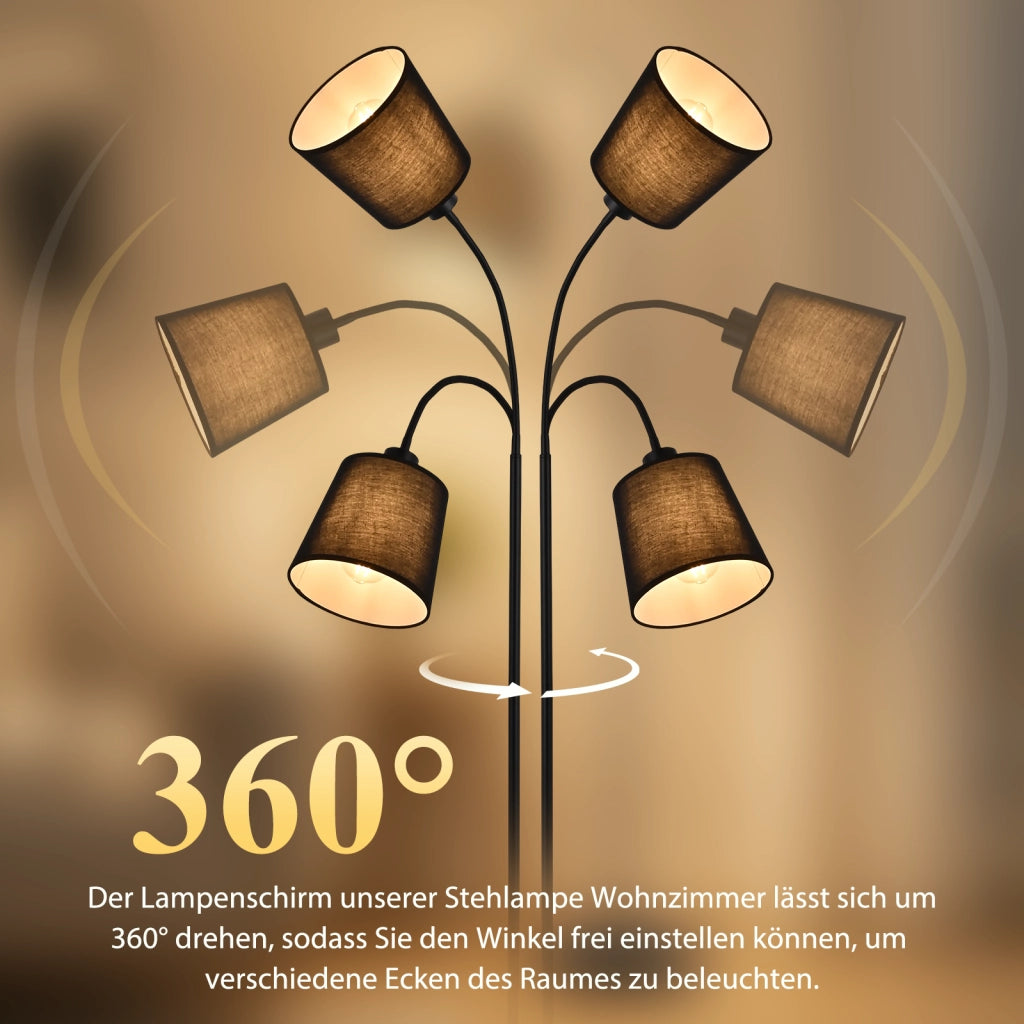 ZMH Lampada da Terra 160cm Paralume Nero Orientabile 360¡ã Interruttore a Pedale E27 Moderna per Camera Letto