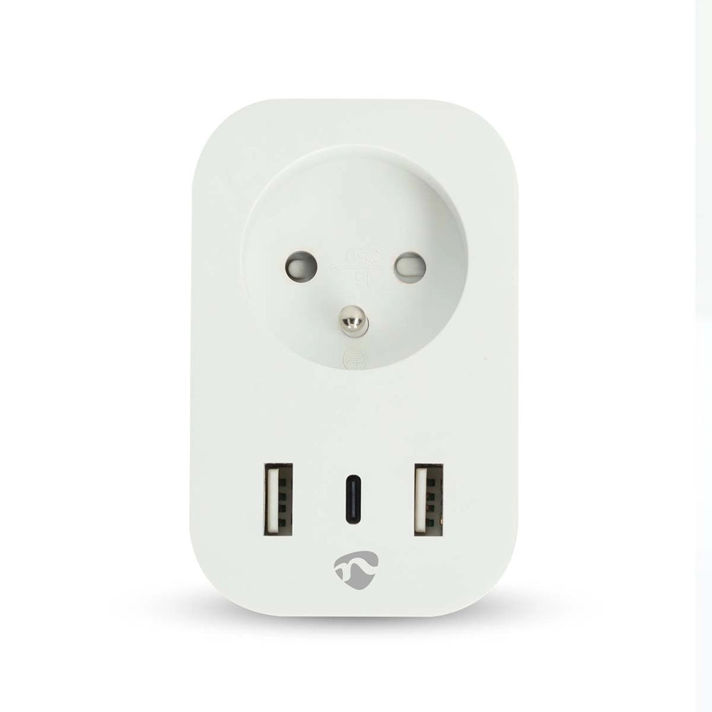 Striscia elettrica connessa Wi-Fi con porte USB-A / USB-C Wattmetro 3680W Tipo E Francia Bianco Nedis