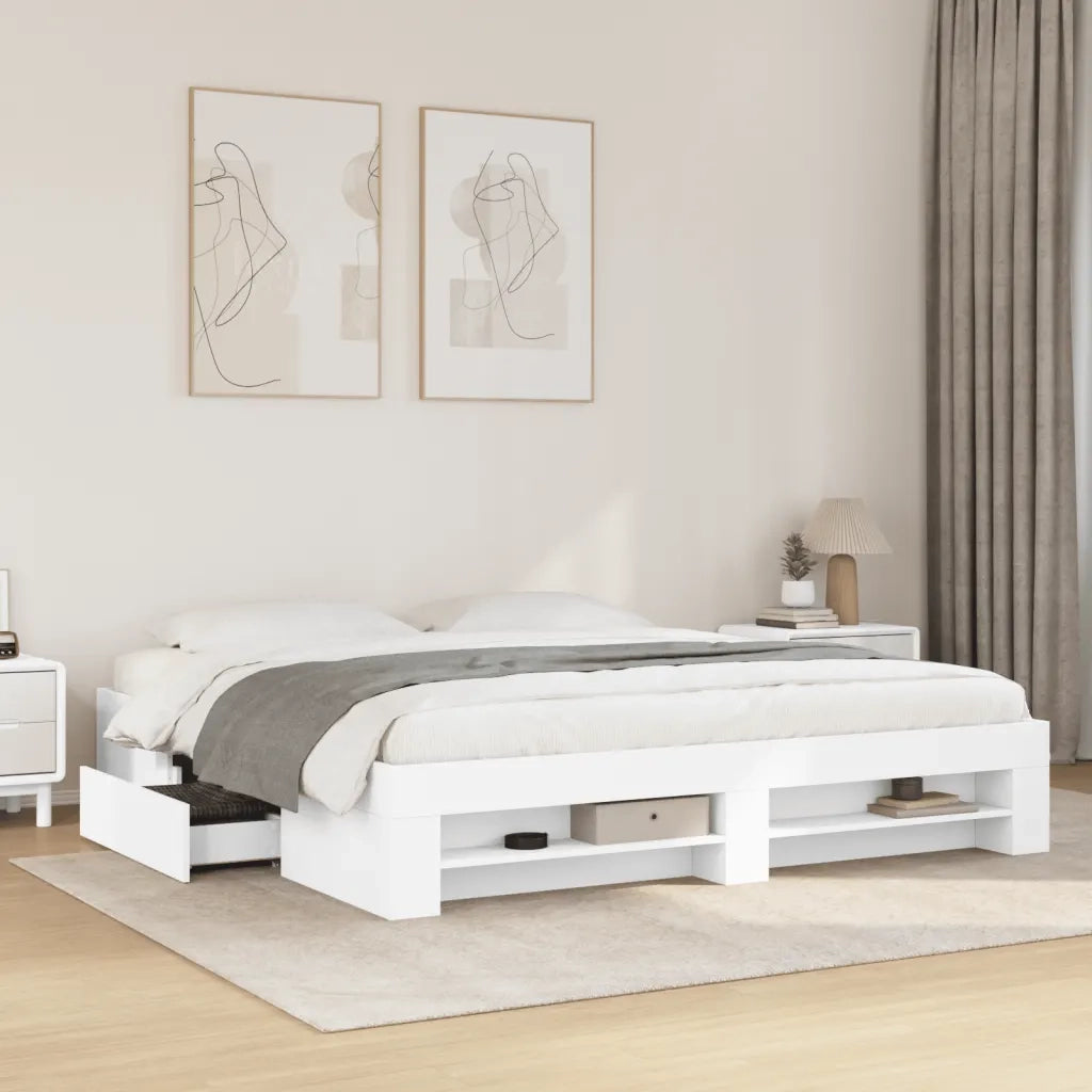 Letto matrimoniale | Letto per adulti | Giroletto senza Materasso Bianco 180x200 cm Legno Multistrato