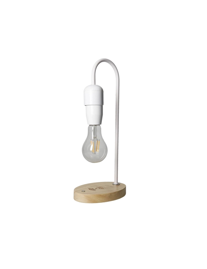 Lampada stacca & go bianco metal base legno per ricarica smartphone