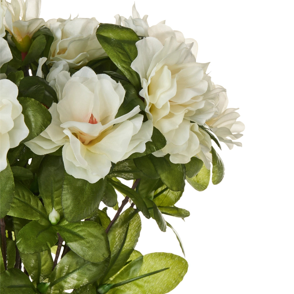 Pianta artificiale di rododendro in vaso Fiori bianchi Materiale sintetico 36 cm Accessorio decorativo per interni