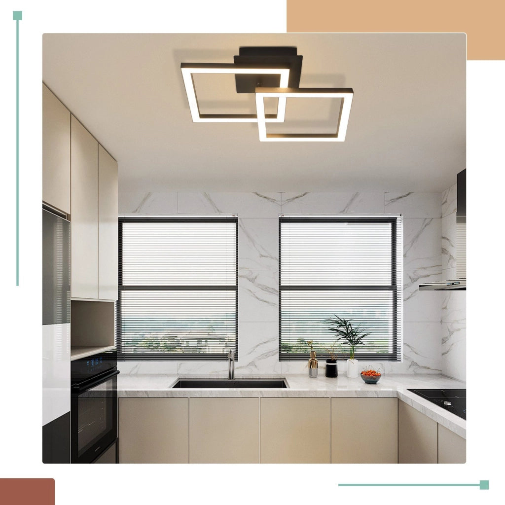ZMH Lampada da soffitto plafoniera LED moderna 2 luci 24W nera 3000K per cucina soggiorno camera letto