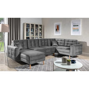 Divano angolare panoramico convertibile U HASGARD 326 cm grigio velluto con contenitore