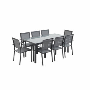 Set tavolo da giardino in alluminio e textilene, 8 posti, 180cm,