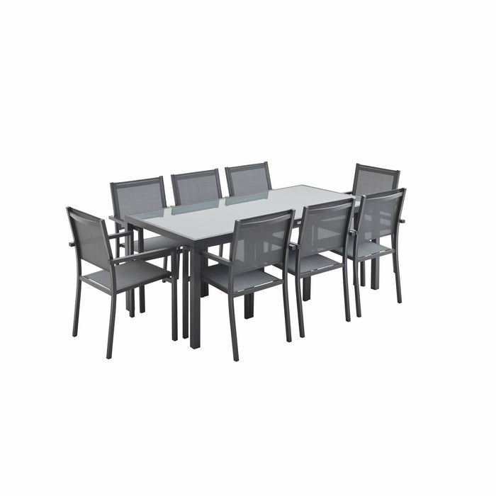 Set tavolo da giardino in alluminio e textilene, 8 posti, 180cm,