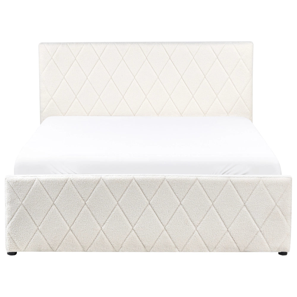 Letto matrimoniale Trapuntato Velluto Beige Rete a Doghe 140 x 200 cm con contenitore con base a doghe