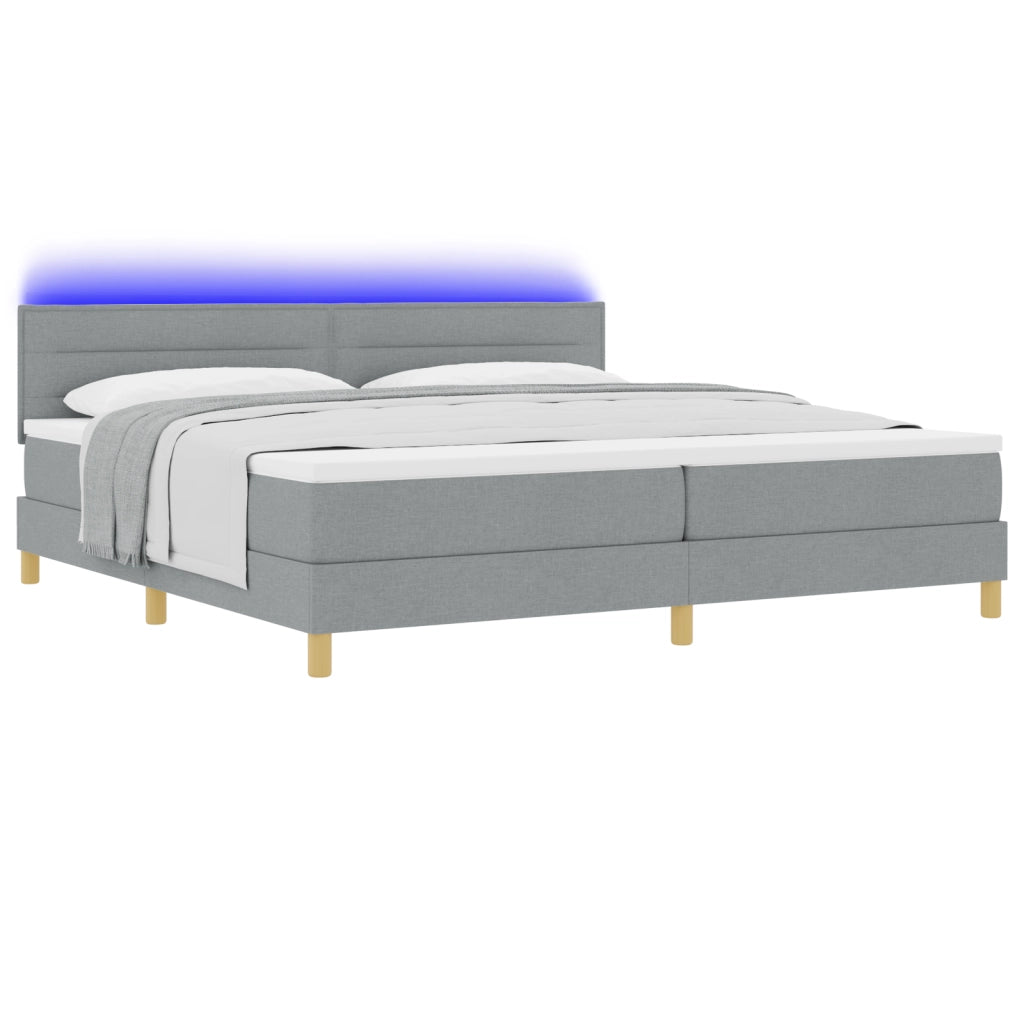 Letto Box Spring con Materasso & Luce LED Grigio Chiaro 200x200 cm Tessuto