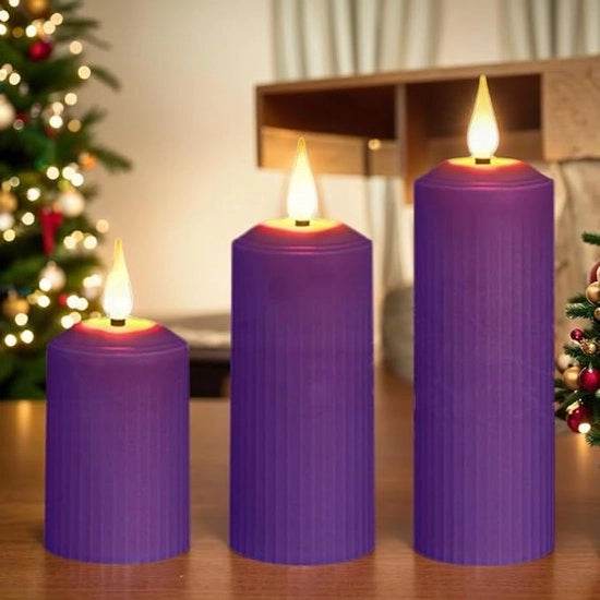 Pacchetto di 3 candele di cera senza fiamma, con controllo a distanza, ricarica USB e timer, luce di cera per matrimoni in rosa. Senza batteria.