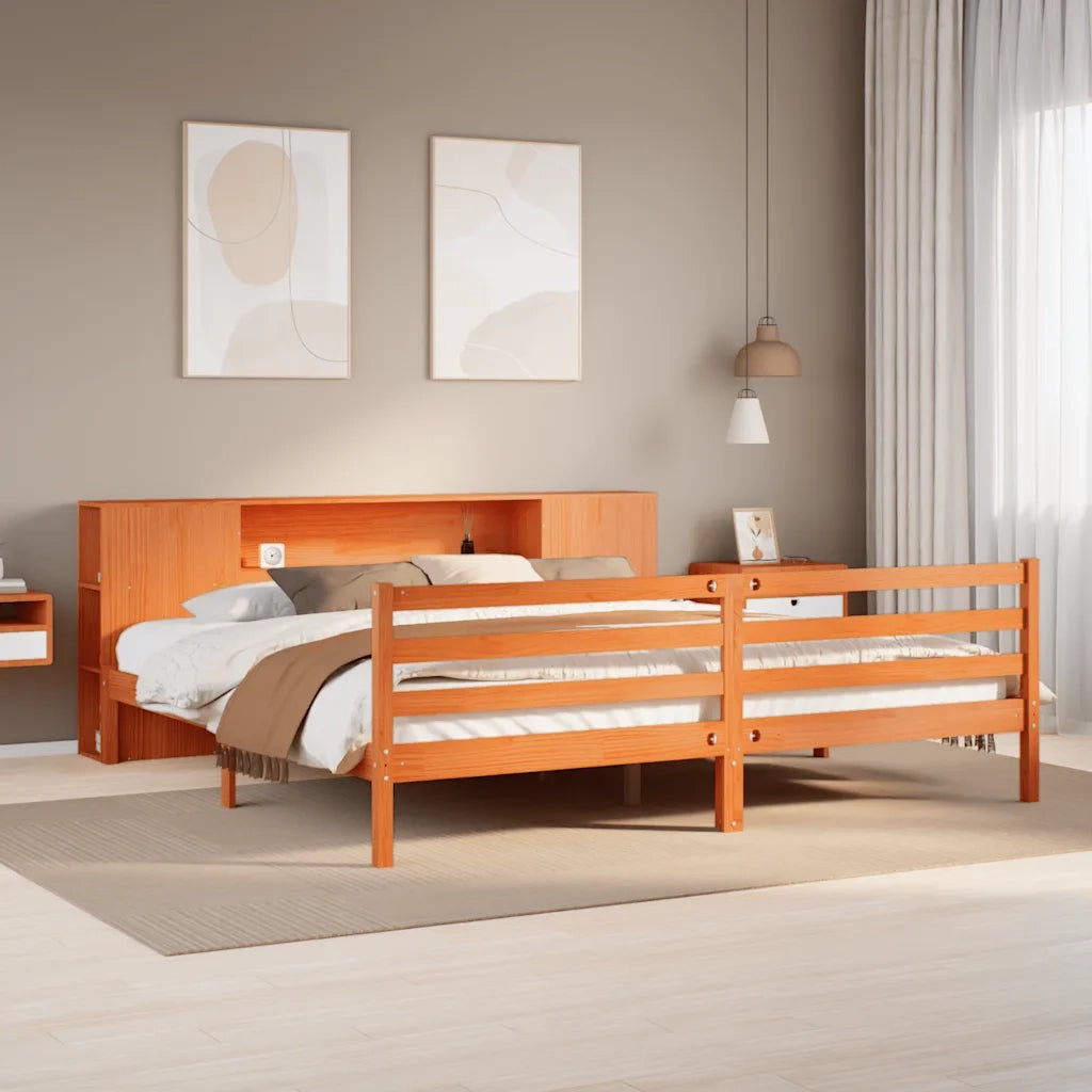 Letto Libreria senza Materasso Marrone Cera 200x200 cm in Pino 3321870