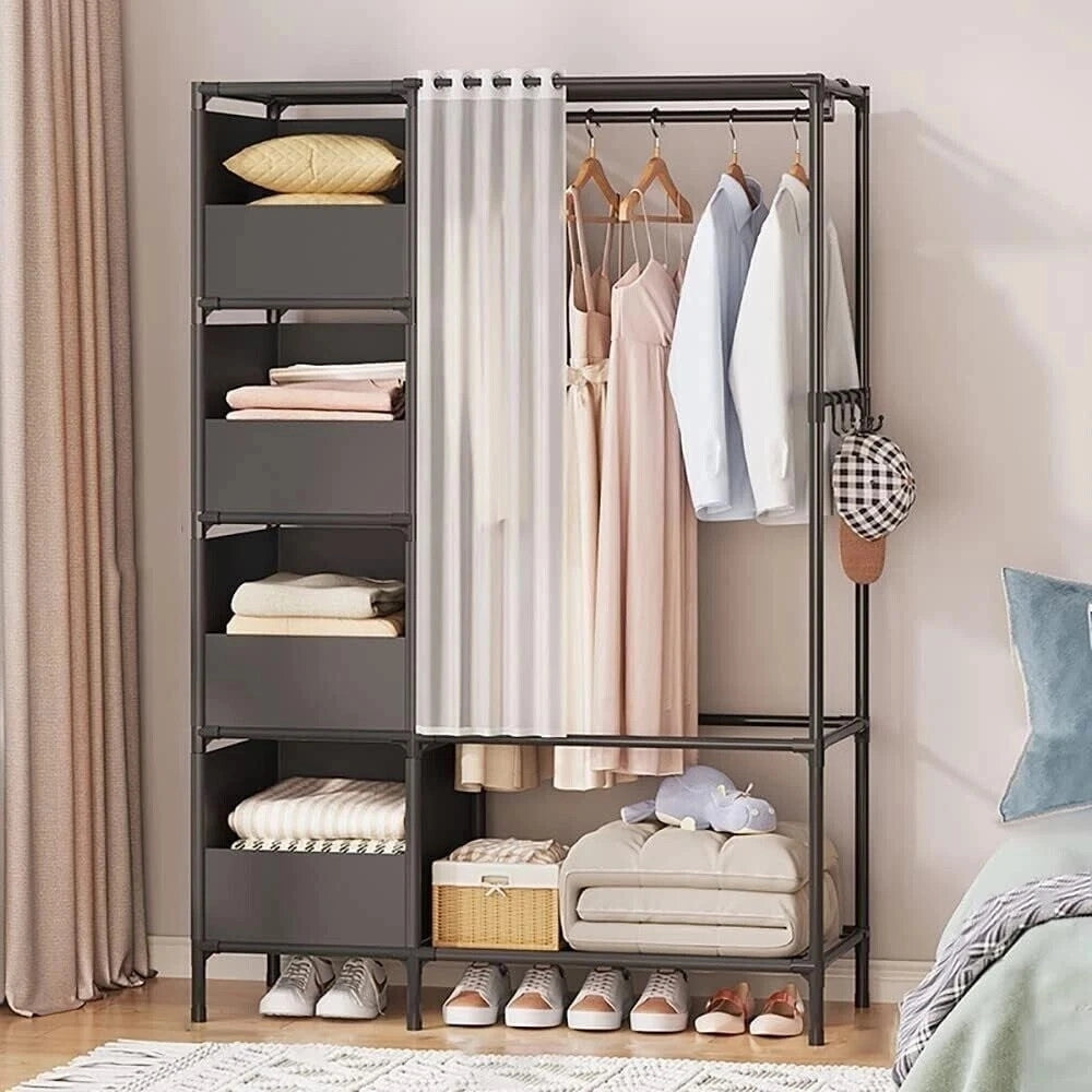 Trade Shop - Appendiabiti Armadio Portaoggetti 170x105x45cm Organizzatore Con Ripiani Ganci Per Camera -