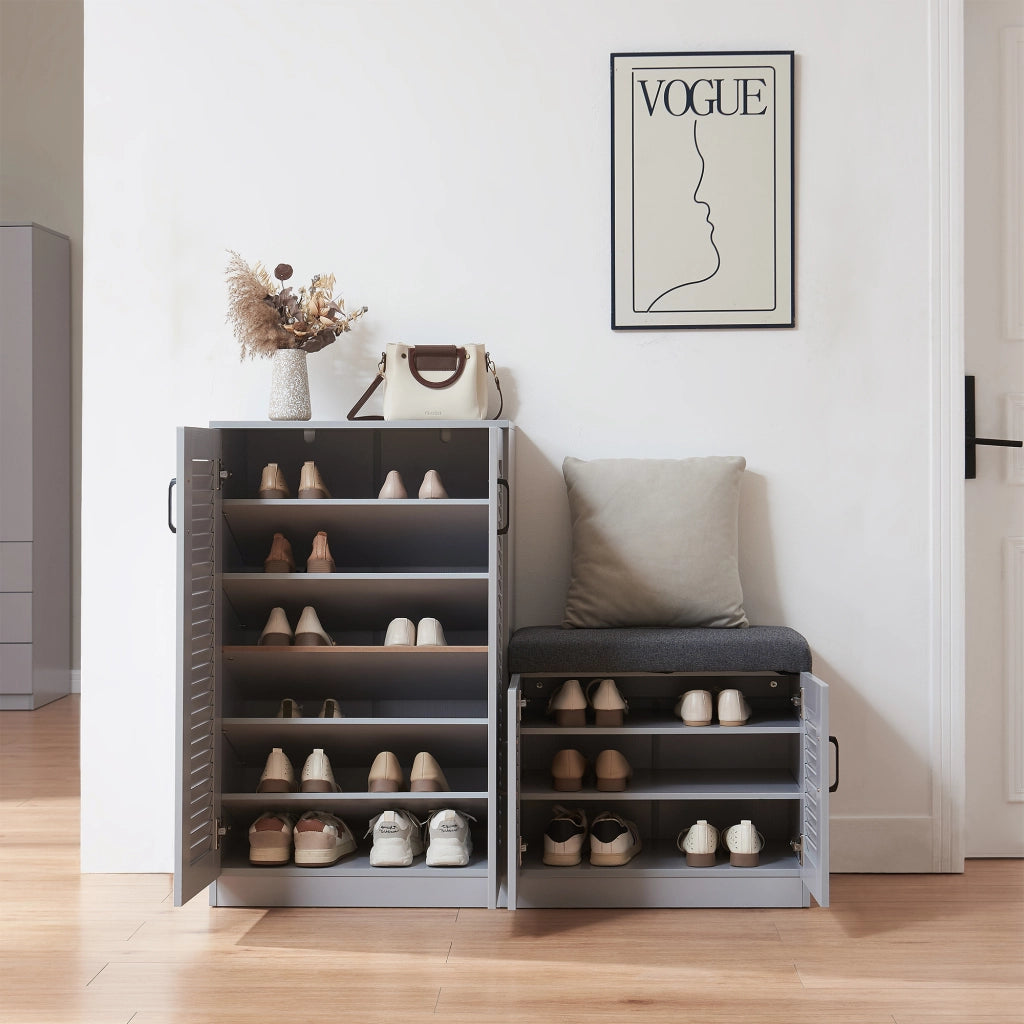 Set Løten di Armadio Scarpiera e Panca 97 x 120 x 36 cm Grigio [en.casa]