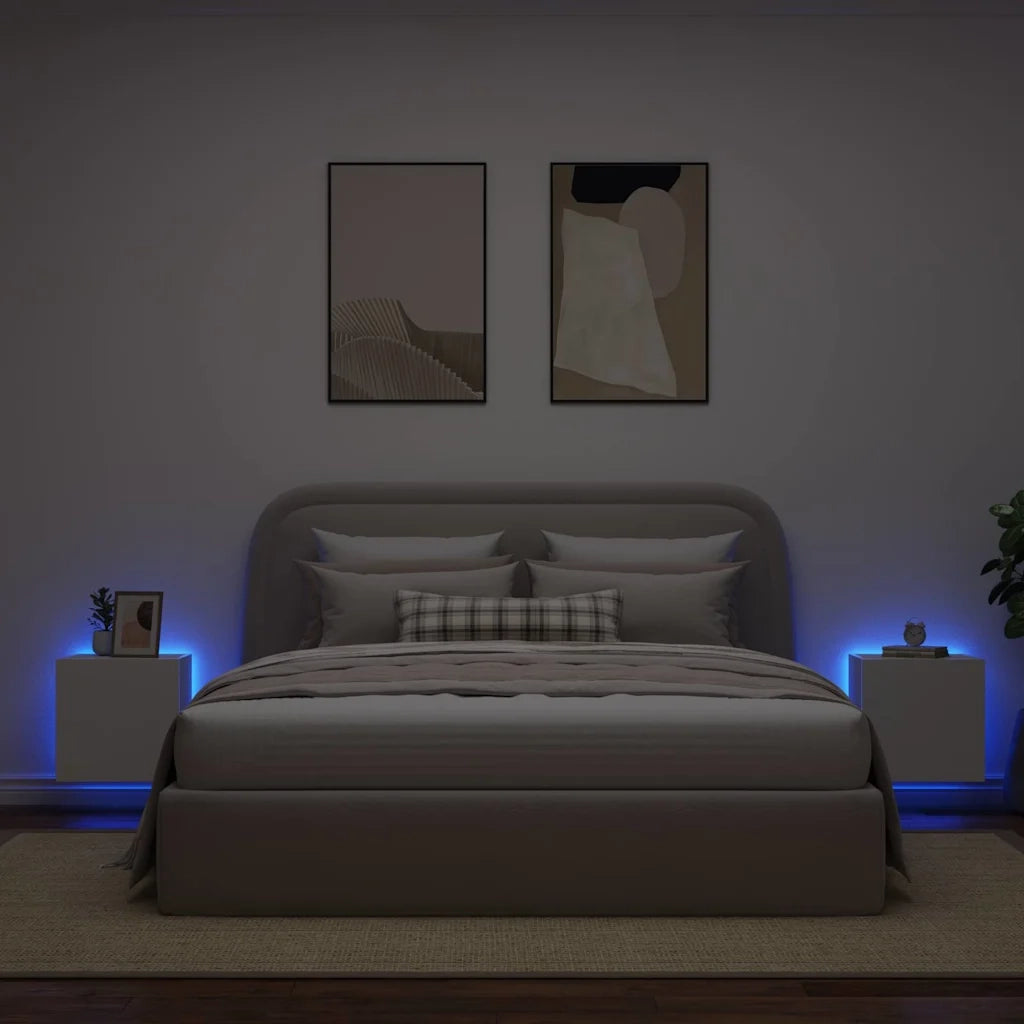 Mobili TV a Parete con Luci LED 2pz Bianchi 40,5x35x40 cm
