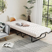 Letto Pieghevole 90x200 cm con Memory Foam, Lettino Pieghevole per Gli Ospiti con 4 Ruote, Sgabello e Bracci, Letto da Viaggio per Adulti, Doppia Sedia a Doghe, Nero e Beige, Made in Italy
