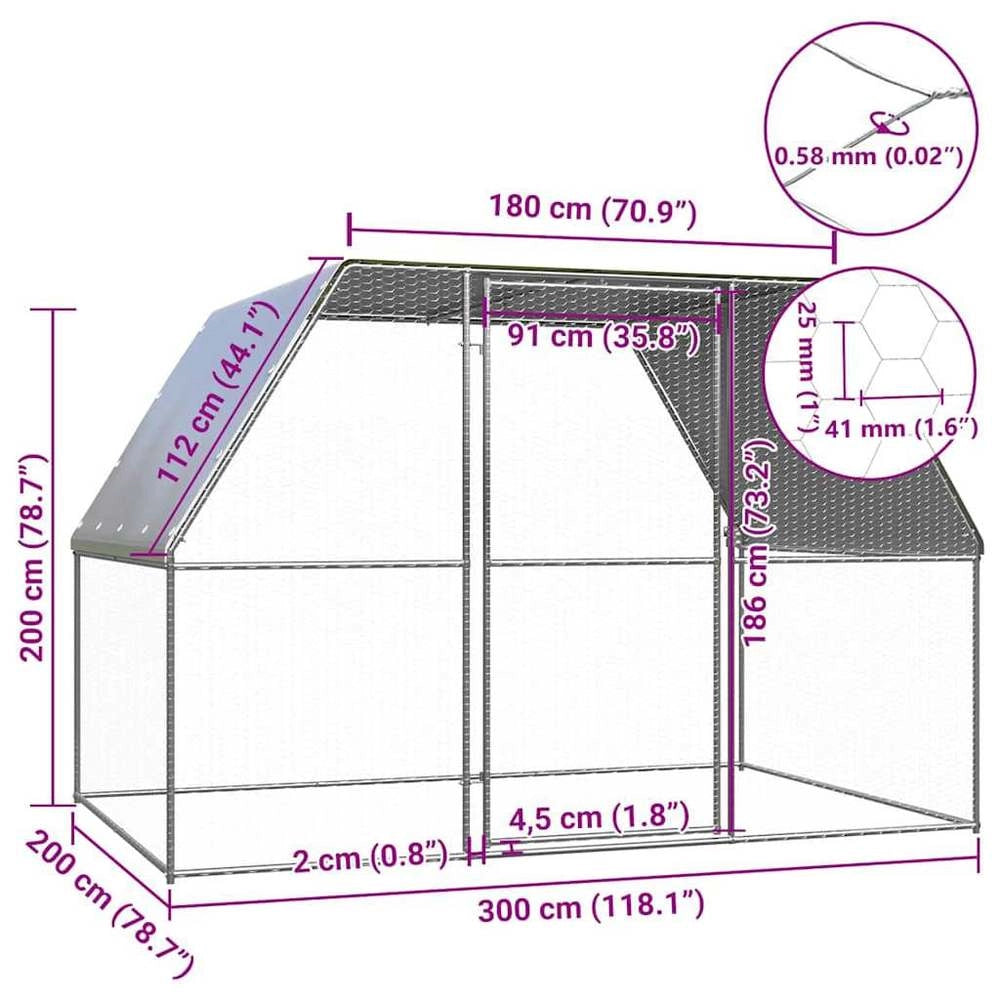 Chicken Cage, Silver And Grey, 3x2x2 M, Galvanized Steel