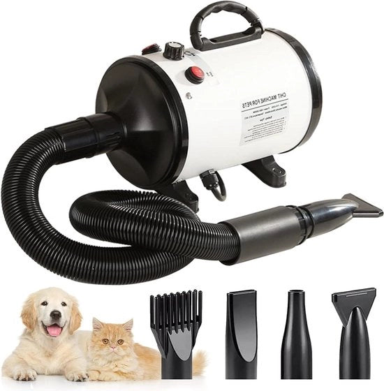 Asciugacapelli silenzioso per cani 2800 W - velocità e temperatura regolabili - 4 diffusori - bianco Asciugacapelli per cani