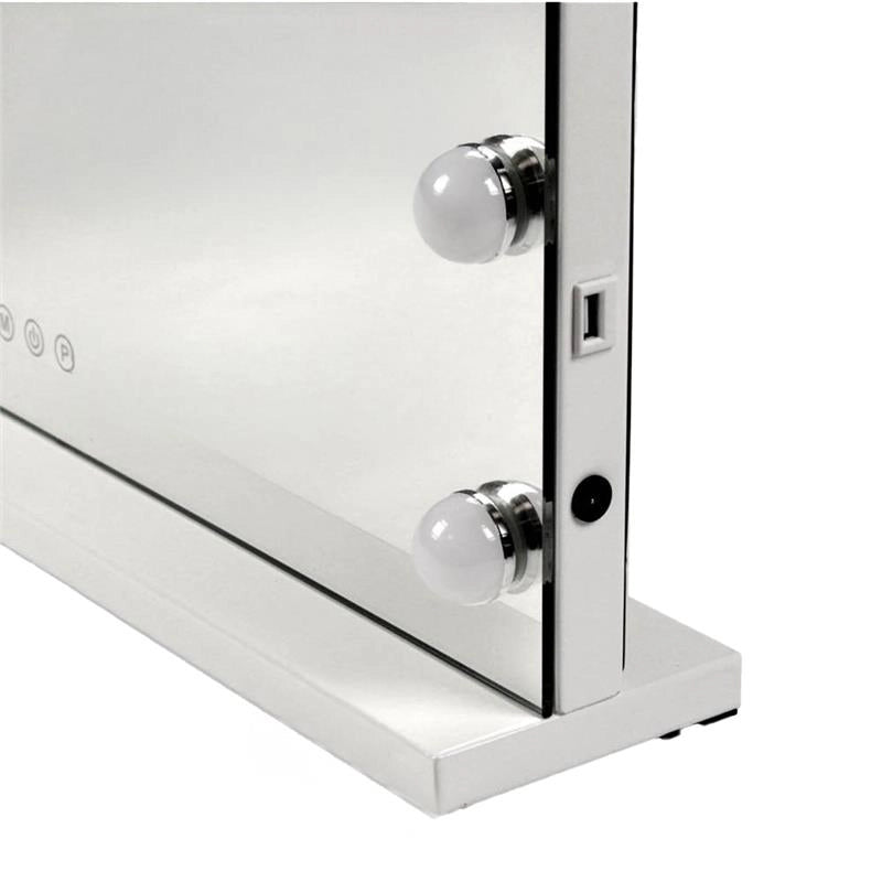 SPECCHIO RETTANGOLARE HOLLYWOOD DA TAVOLO E PARETE CON 15 LED CON 3 LUCI REGOLABILI, ACCENSIONE TOUCH CON SPINA PRESA USB DIMENSIONE 60X50 CM