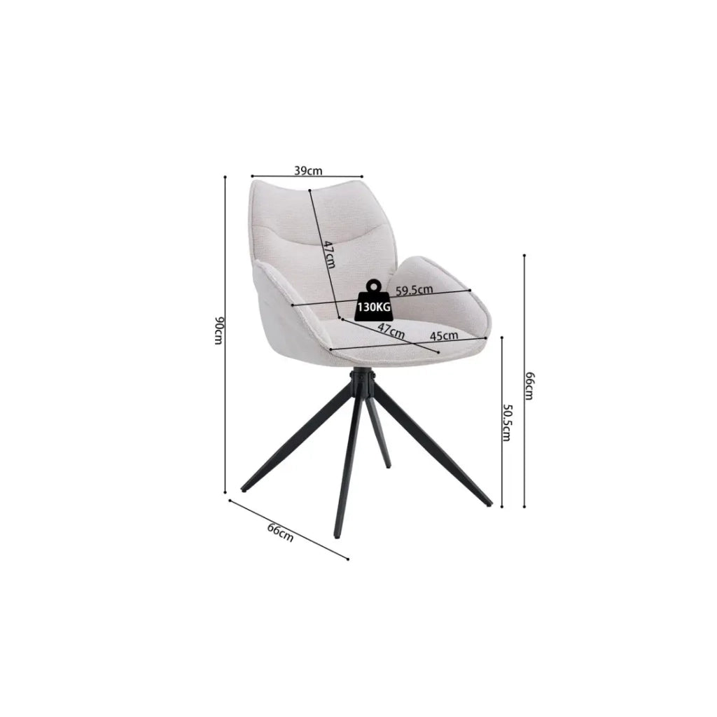 Sedia da pranzo girevole MOOREA - Tessuto beige - Piedi in metallo nero - Altezza 90 cm - Stile design/industriale