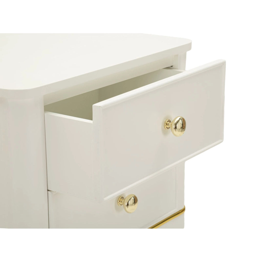Comodino Camille in legno bianco con dettagli oro