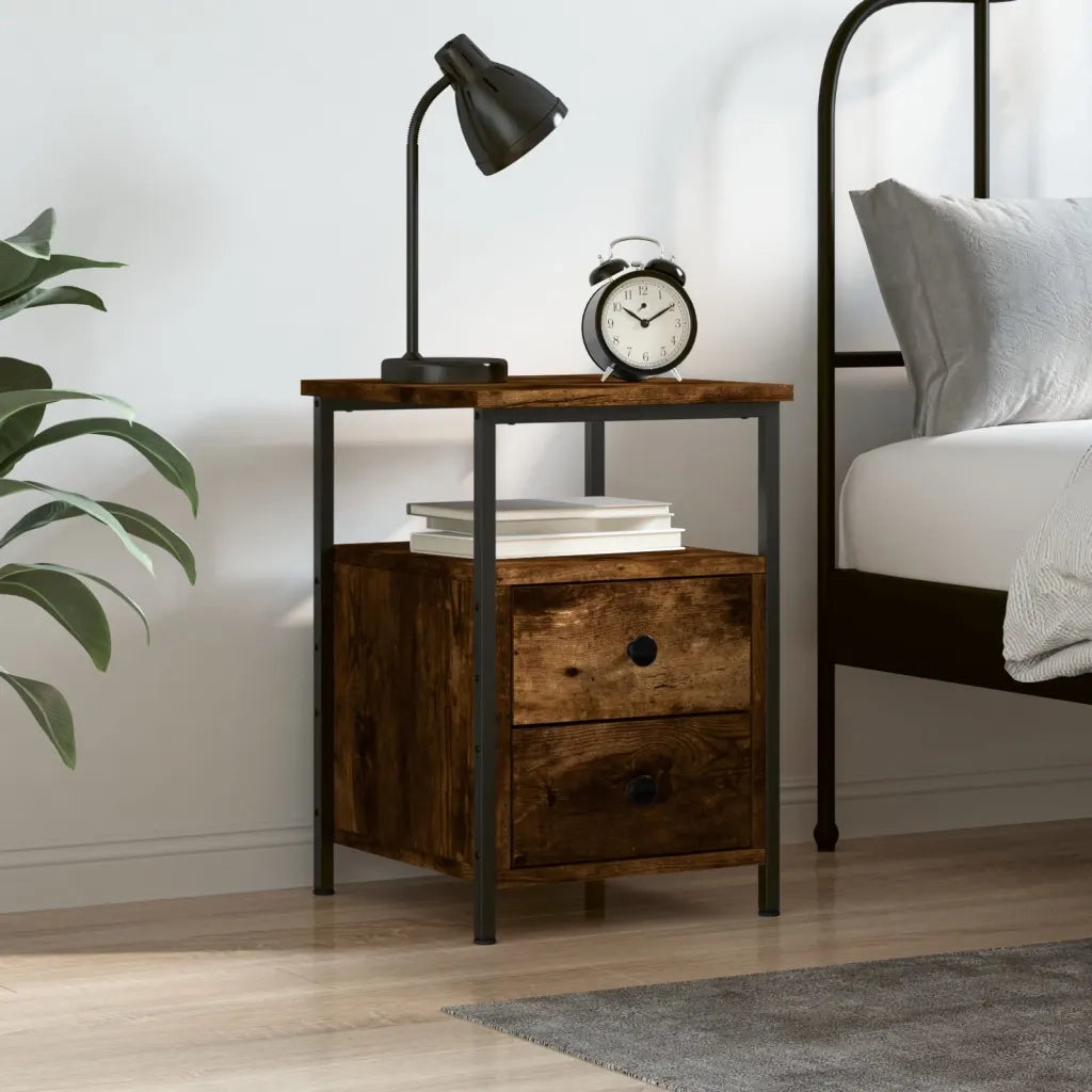 Comodino | Armadio da Notte | Mobiletto da notte Rovere Fumo 34x35,5x50 cm in Legno Multistrato