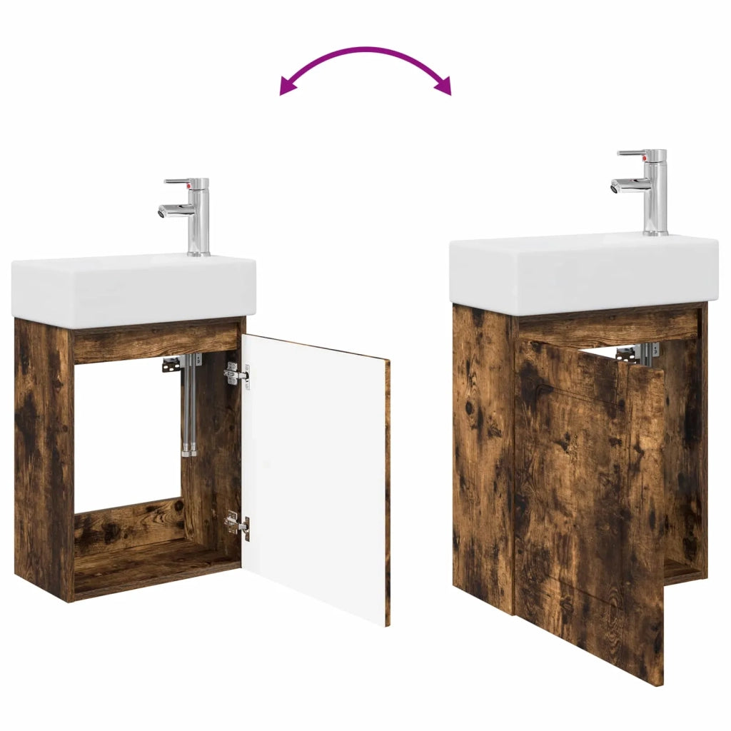 Mobile bagno con rubinetto Rovere Fumo 45,5 x 22,5 x 84 cm 889476