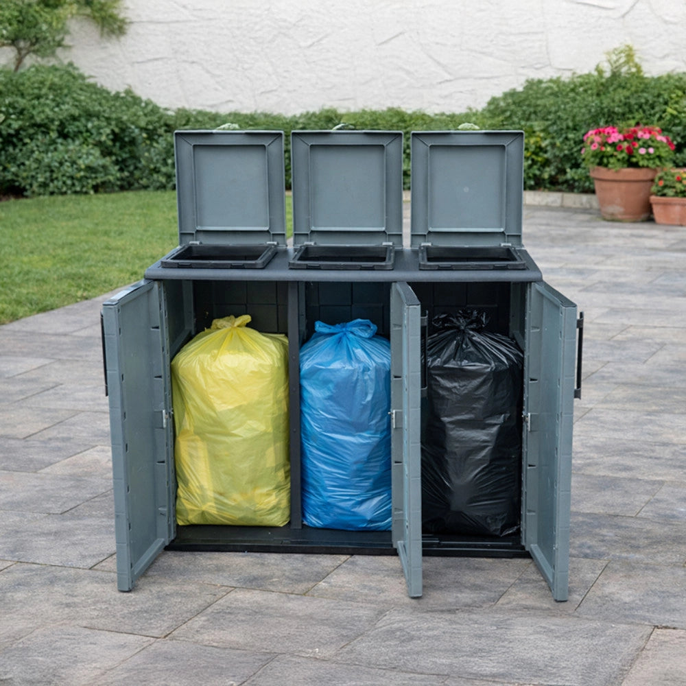 ARMADIO PATTUMIERA BASSO IN PLASTICA 3 SCOMPARTI DIMENSIONI 102X37XH 84 CM 300 LT