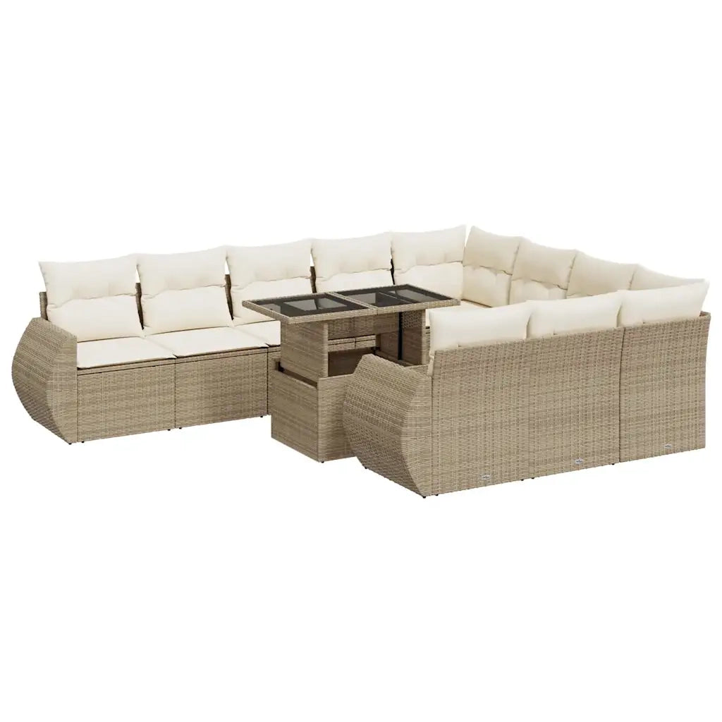 Set Divani da Giardino 11 pz con Cuscini Beige in Polyrattan 3326709