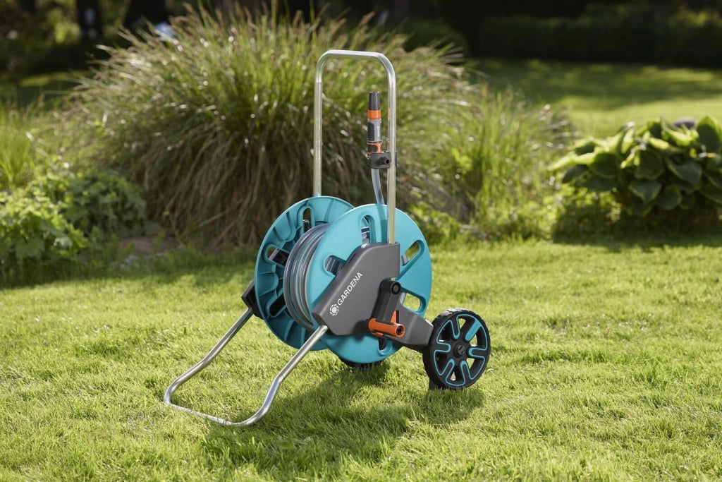 Gardena 18511-20 avvolgitubo da giardino Carrello avvolgitubo Manuale Nero, Blu, Stainless steel