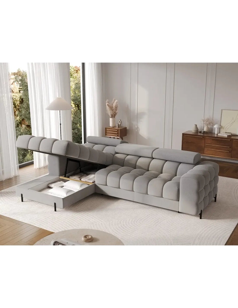 Divano ad angolo sinistro convertibile Grigio scuro mélange comfort premium 285x99x181cm FILTRO