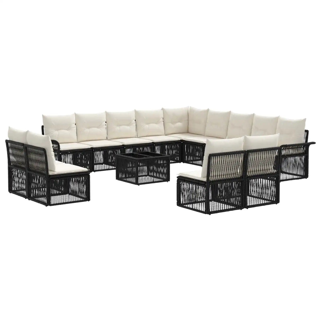 Set Divano da Giardino 14 pcs Nero polyrattan