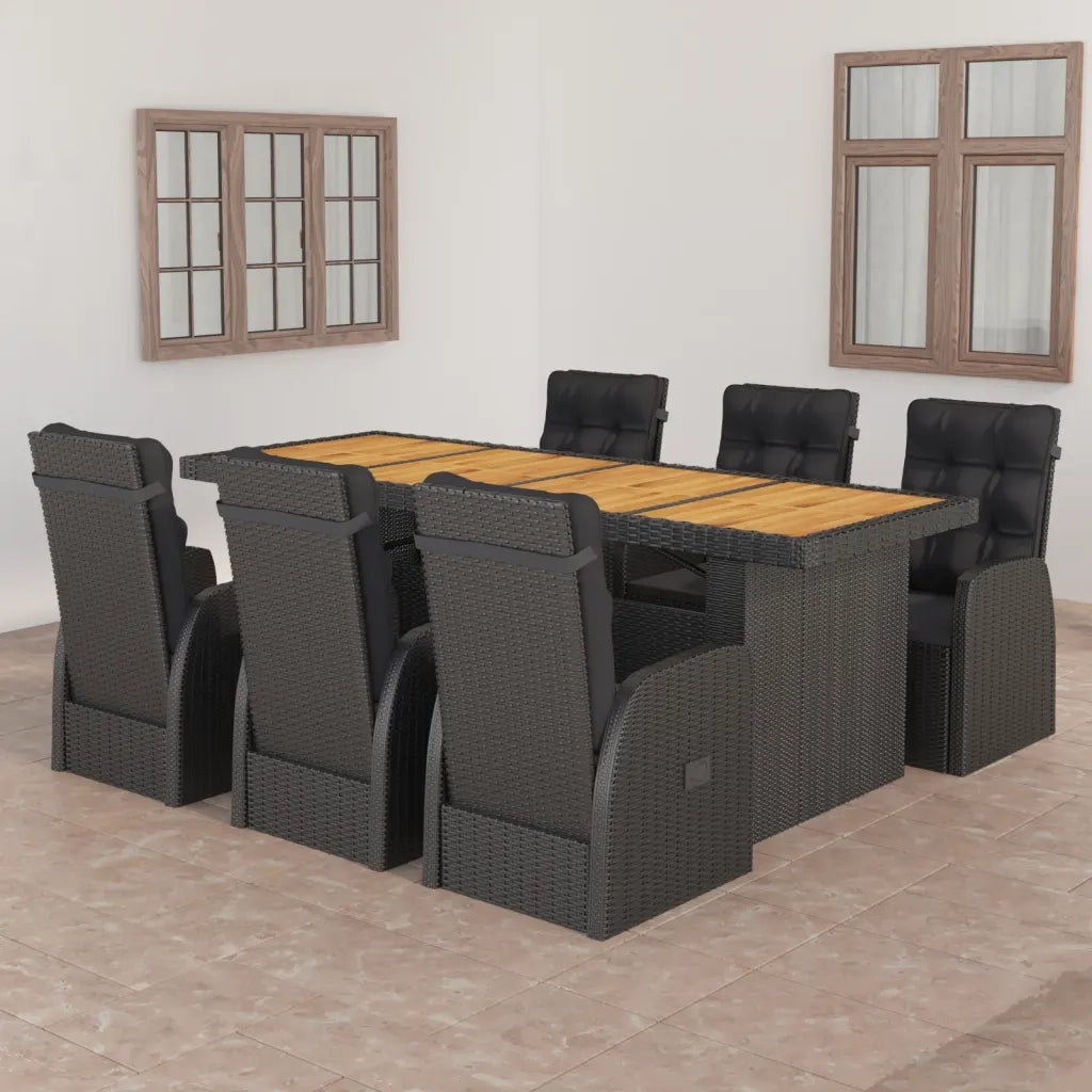 Set da Pranzo da Giardino 7 pz con Cuscini in Polyrattan Nero cod mxl 48715