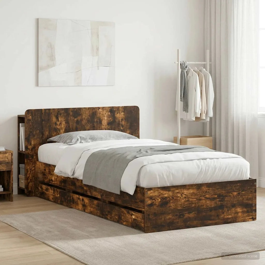Telaio del letto con storage Rovere Fumo 100 x 200 cm