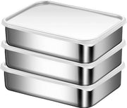 Contenitore per conservazione, frigorifero, contenitore per alimenti, scatola metallica in acciaio inossidabile, con coperchio chiuso, lavastoviglie, congelatore, sicuro per forno (set di 3, 1,2 l)