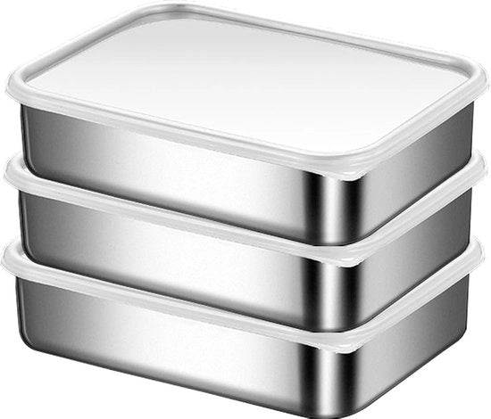 Contenitore per conservazione, frigorifero, contenitore per alimenti, scatola metallica in acciaio inossidabile, con coperchio chiuso, lavastoviglie, congelatore, sicuro per forno (set di 3, 1,2 l)